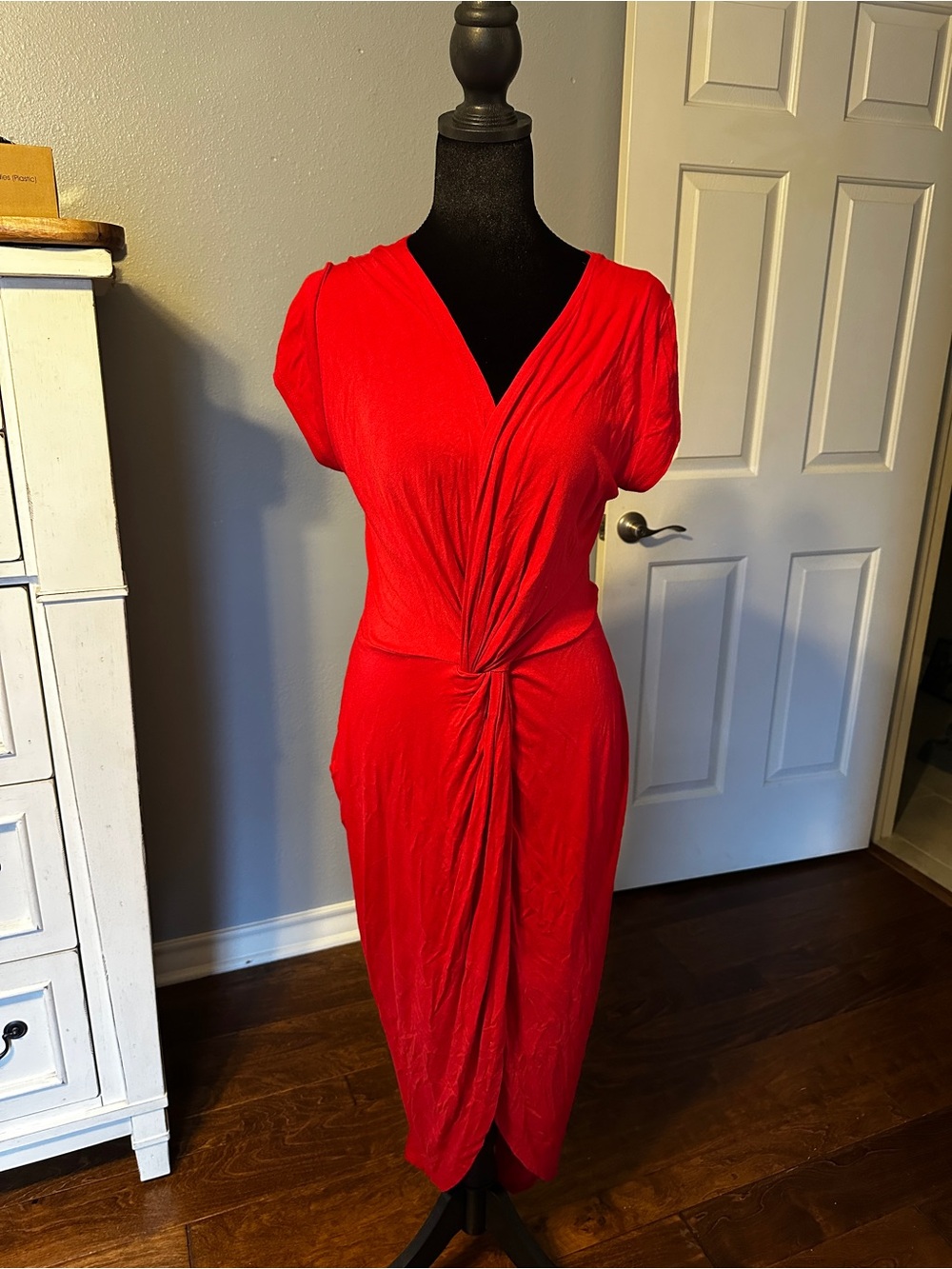 Rolla Coster Red Twist-Front Midi Dress